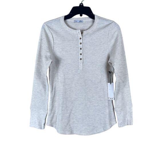 Dex ribbed henley long sleeves top vanilla oatmeal color size Medium - Picture 1 of 5